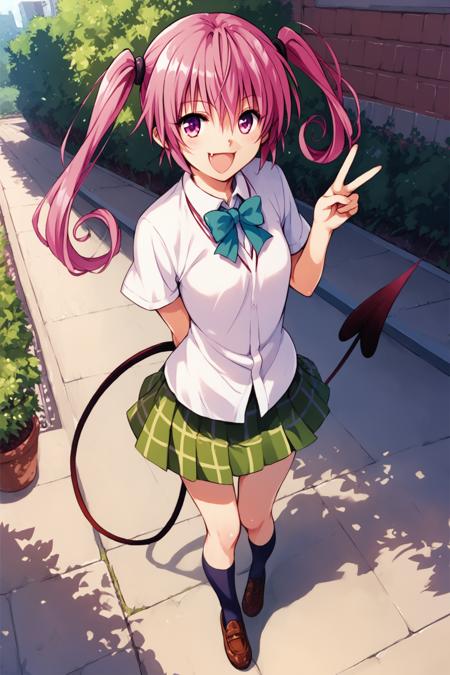 31789-1874850551-1girl,nana asta deviluke,pink hair,tail,solo,twintails,school uniform,smile,skirt,open mouth,fang,demon tail,socks,shoes,v,pink.png